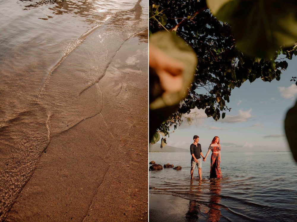 Séance photo de couple sur la plage de l'hôtel Le Méridien Tahiti