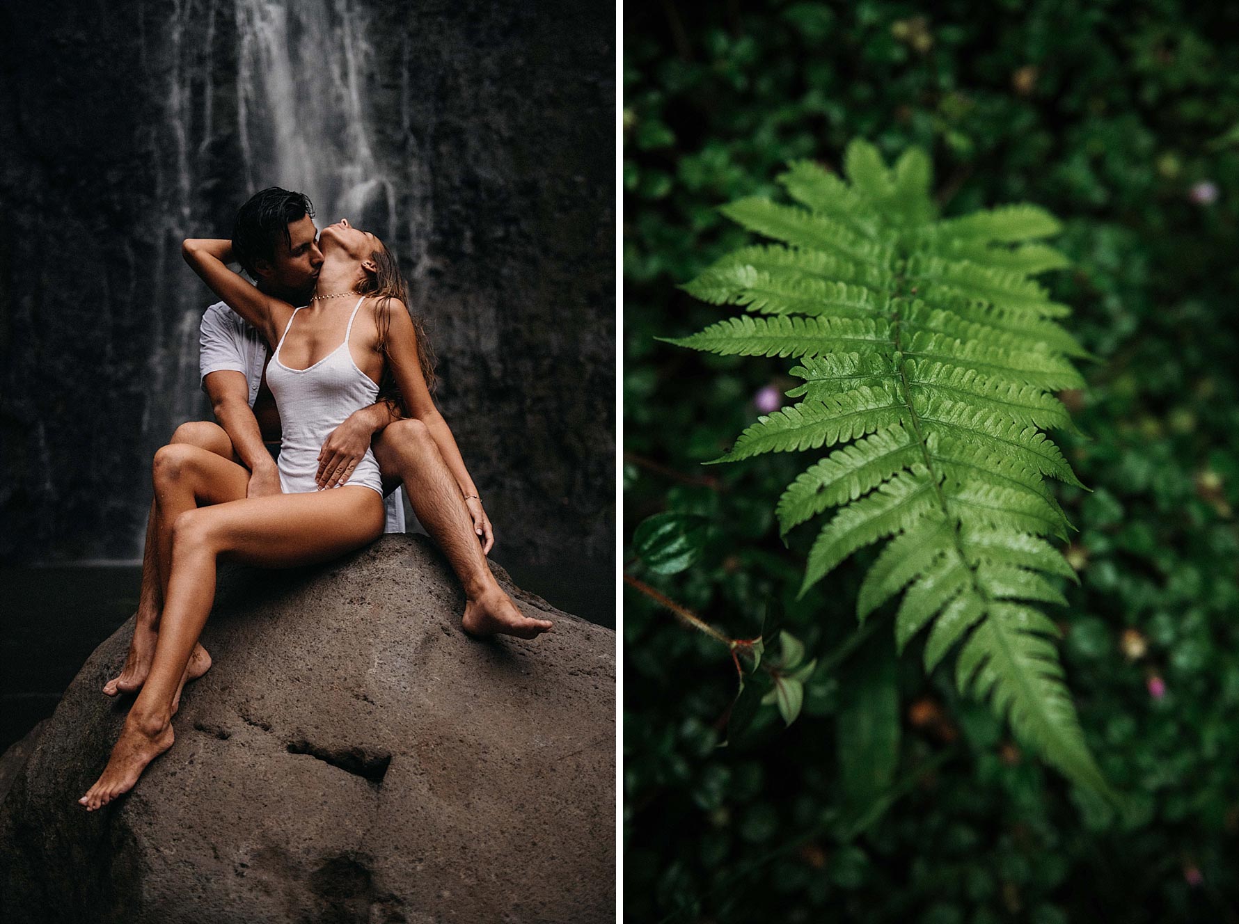 Photos de couple sous une cascade à Tahiti - MG Photographe tahiti