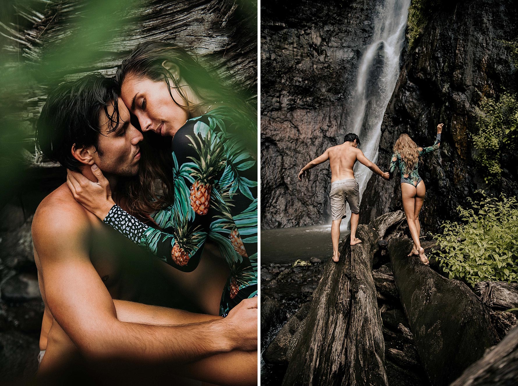 Photos de couple sous une cascade à Tahiti - MG Photographe tahiti