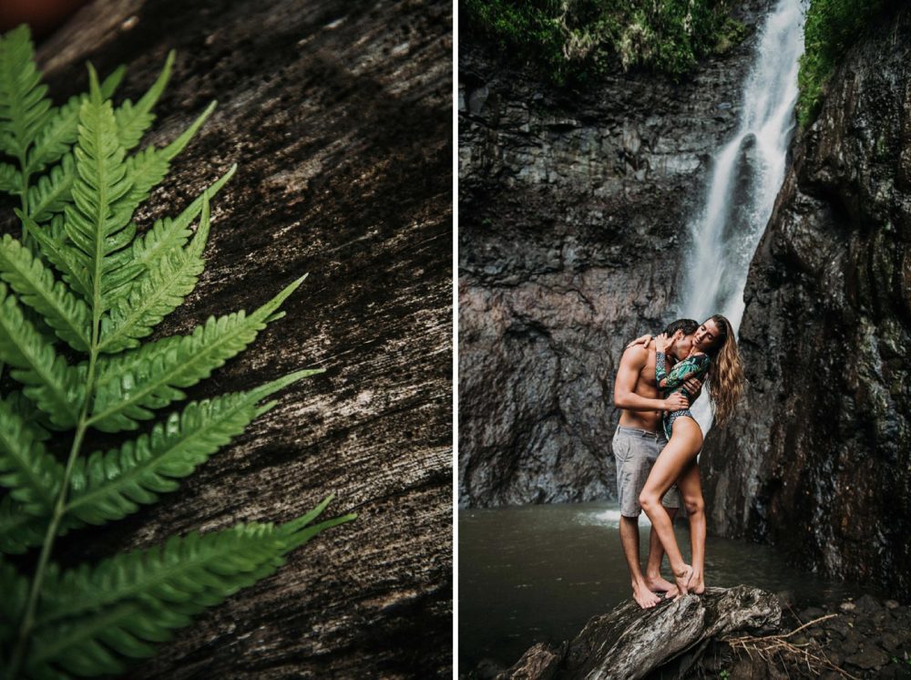 Photos de couple sous une cascade à Tahiti - MG Photographe tahiti
