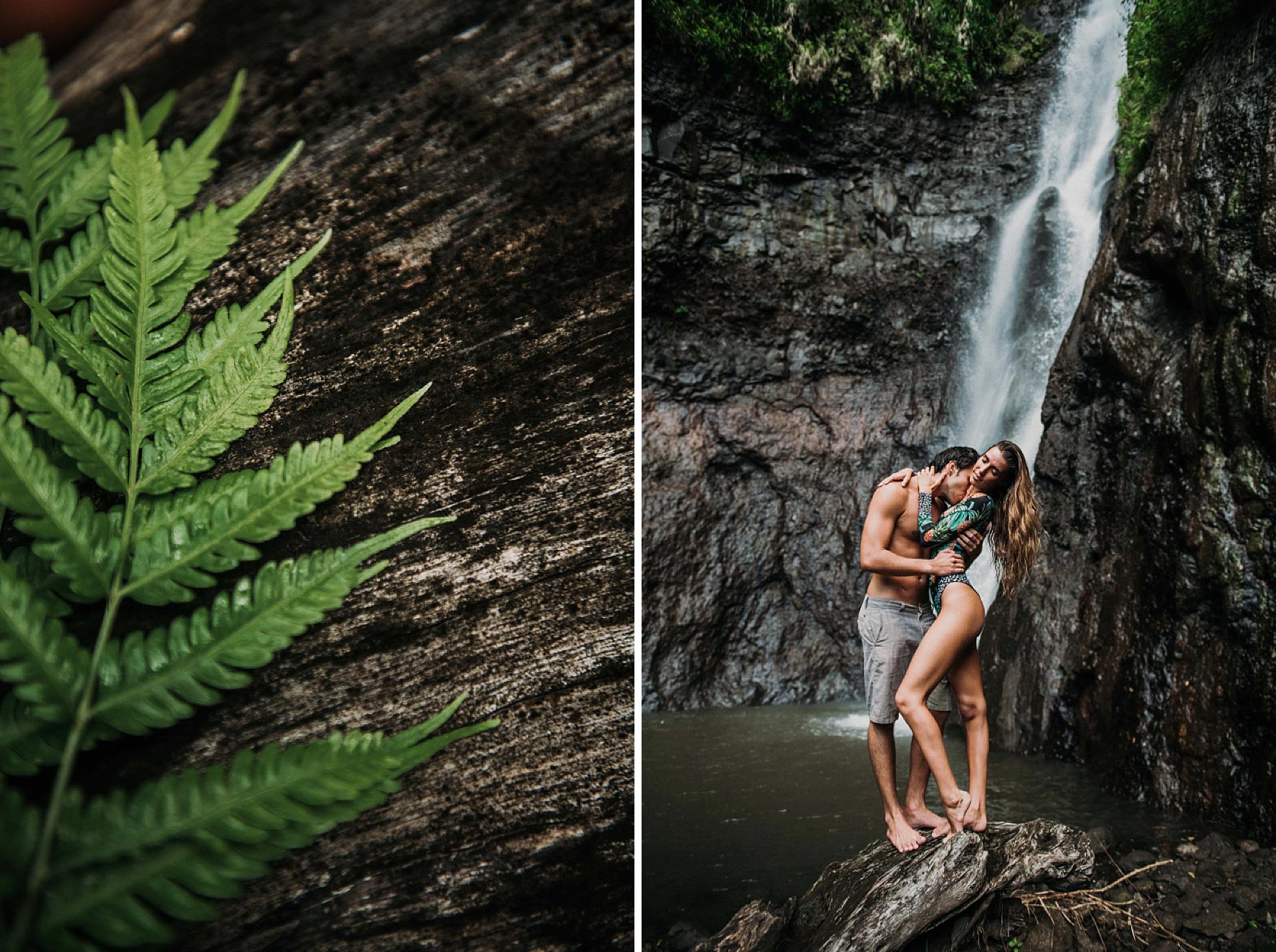 Photos de couple sous une cascade à Tahiti - MG Photographe tahiti