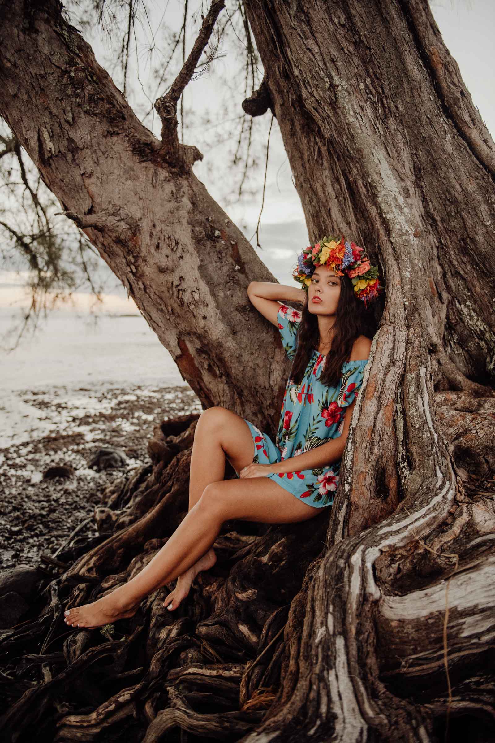 Séance photo sous les cocotiers à Tahiti