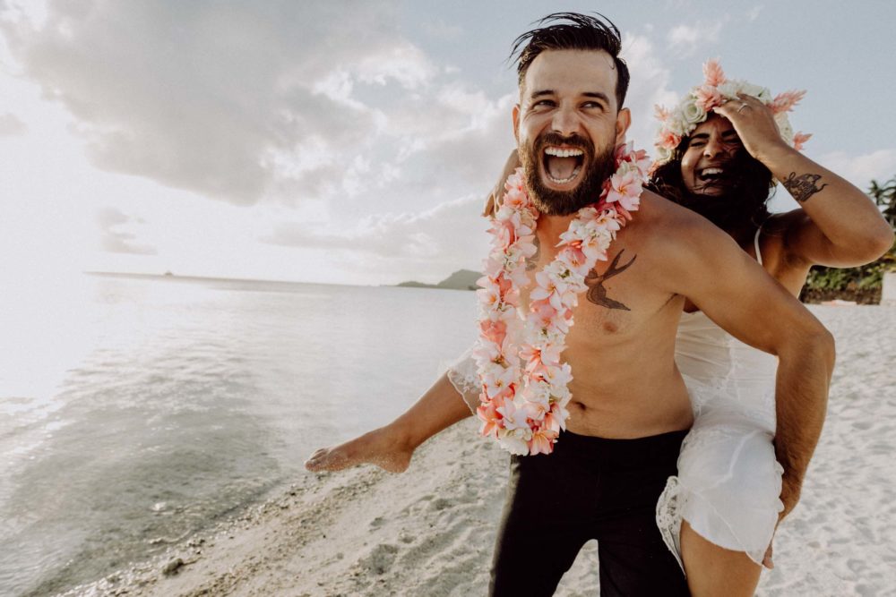 Couple photoshoot Matira Beach Bora Bora