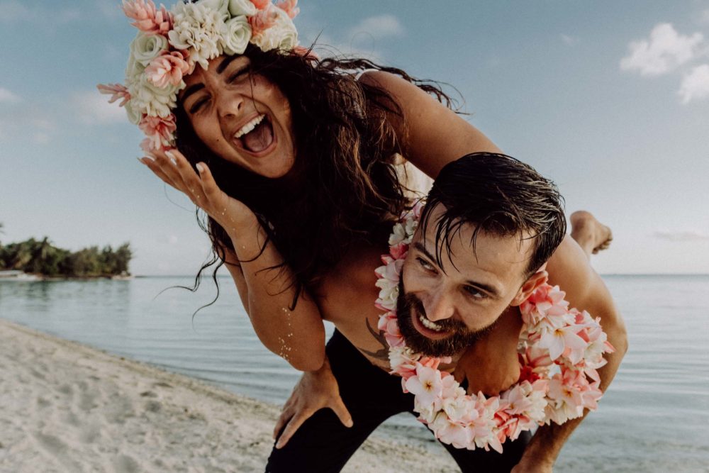 Couple photoshoot Matira Beach Bora Bora