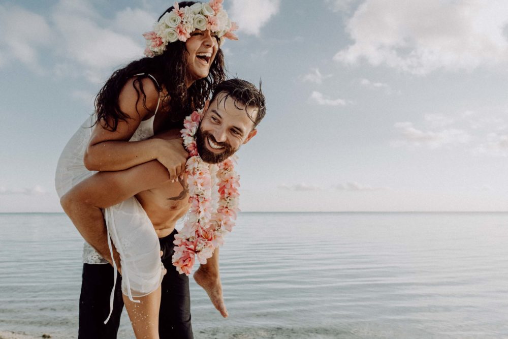 Couple photoshoot Matira Beach Bora Bora